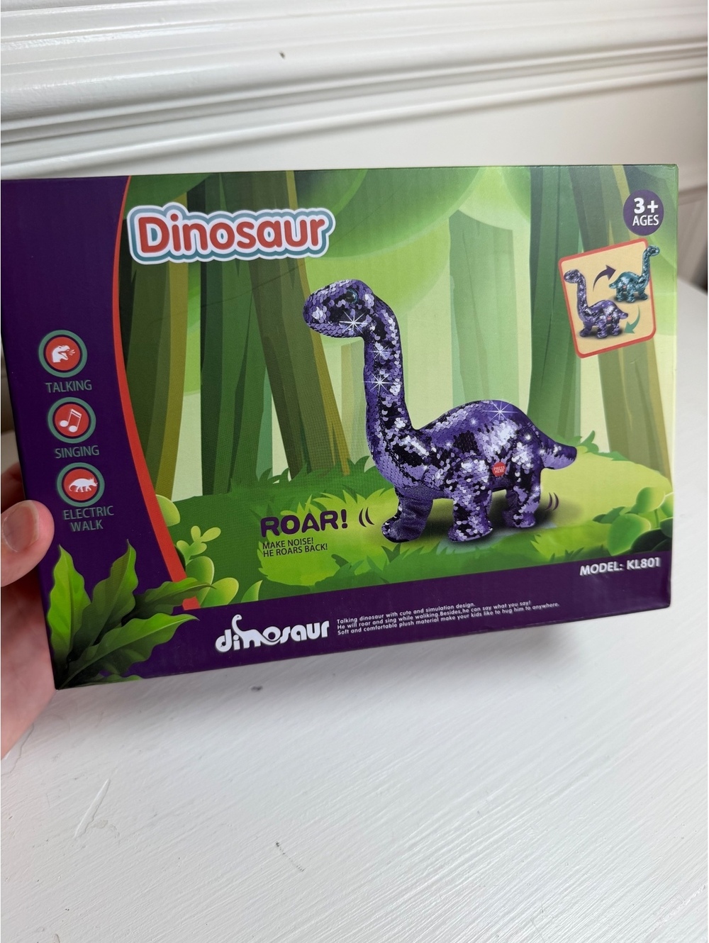 Koonie NIB Purple Sequin Remote Control Dinosaur Toy | Walks, Sings & Roars
